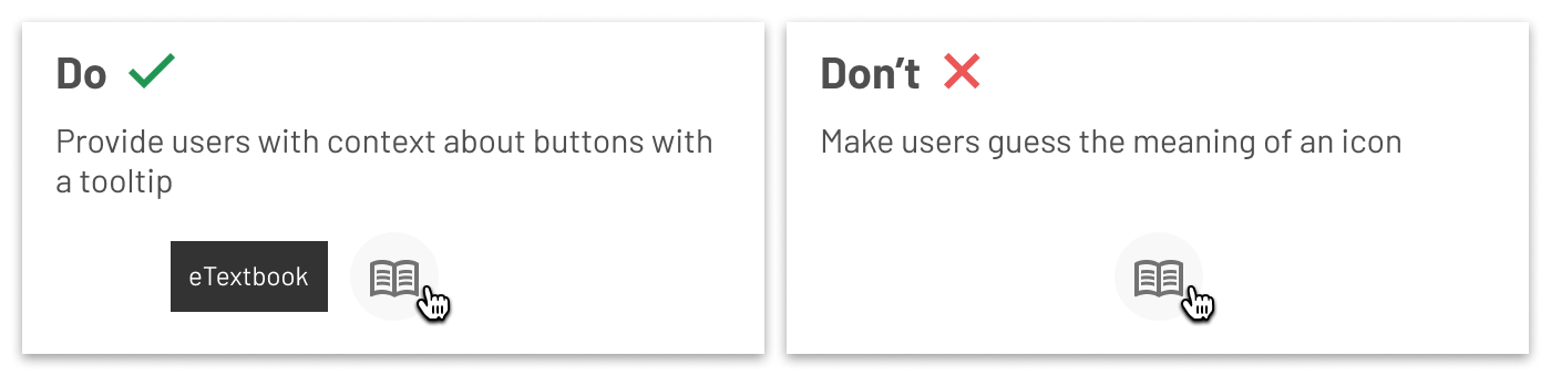 Two images comparing correct and incorrect icon button usage.
