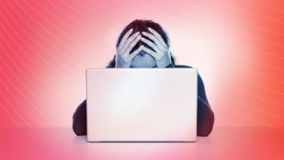 Photo of stressed student using education software