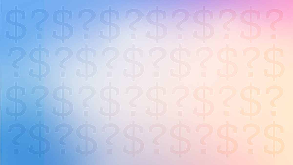 Graphic pattern of dollar signs and question marks