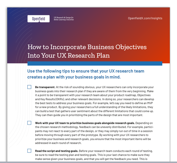 Image showing cover of PDF download - How to Incorporate Business Objectives Into Your UX Research Plan
