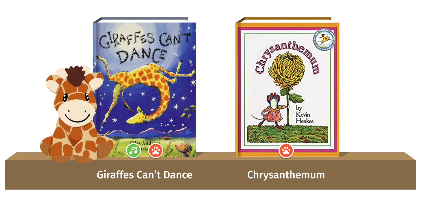 Illustration from the app showing a bookshelf with books on it.