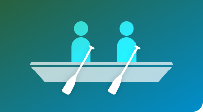 Two people in a boat working side by side, representing streamlined collaboration between designer and engineer.