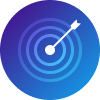 blue circle with bullseye and arrow hitting center