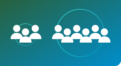 Smaller group of three people shown beside a larger group of six, representing the progressive scaling strategy from limited beta to broader market testing.