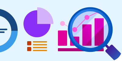 A magnifying glass looking over metrics and data, representing the idea of an interpretive lens.